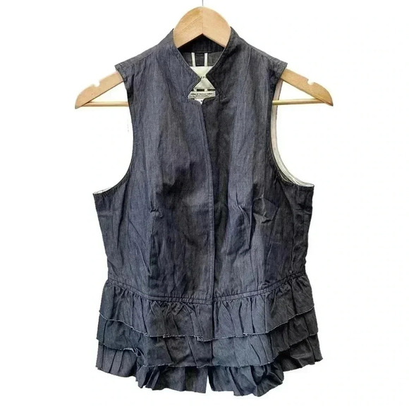 Banana Republic Vest Tailored Ruffle Italian Cotton Sleeveless Blue Size 6 NWT - Picture 1 of 15